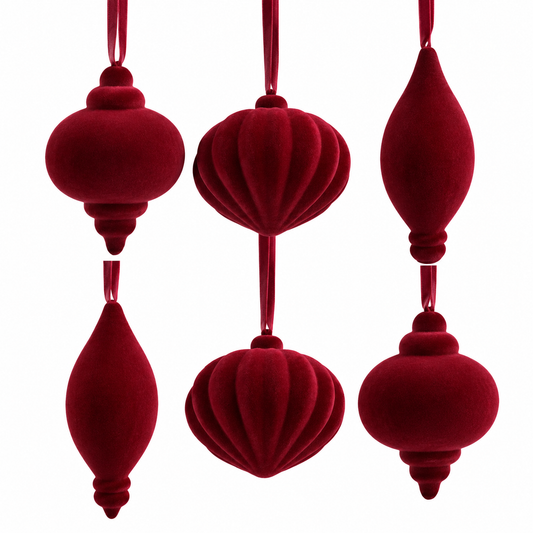 Weihnachtsanhänger Samtoptik – 6er Set Bordeauxrot