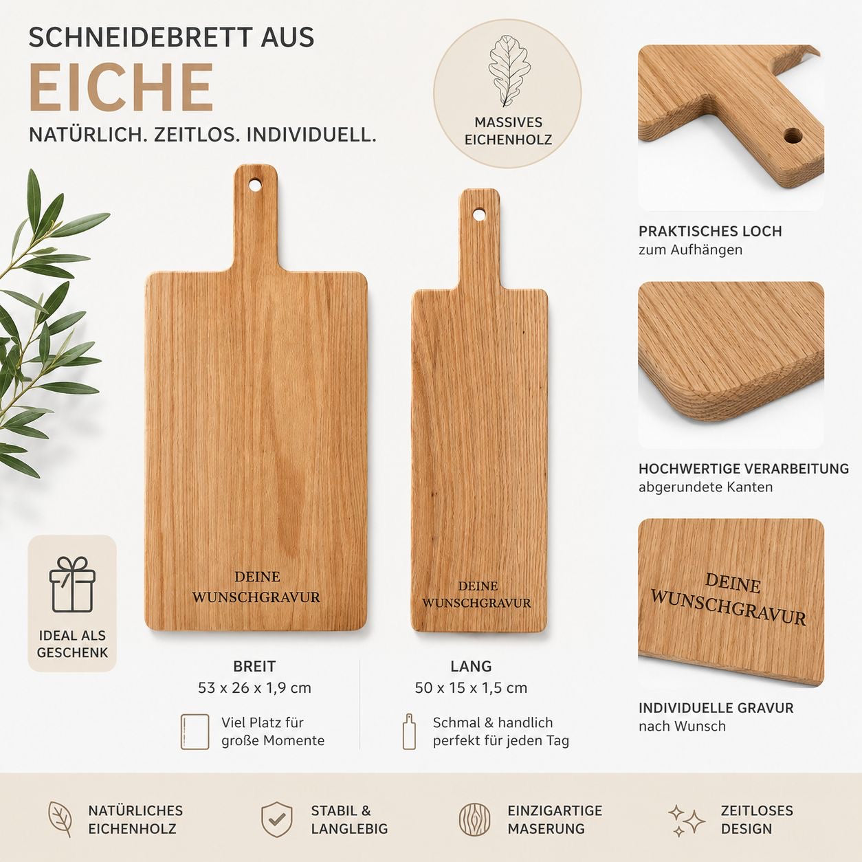 Personalisierbares Eichenholzbrett – Gravur mit individuellem Text