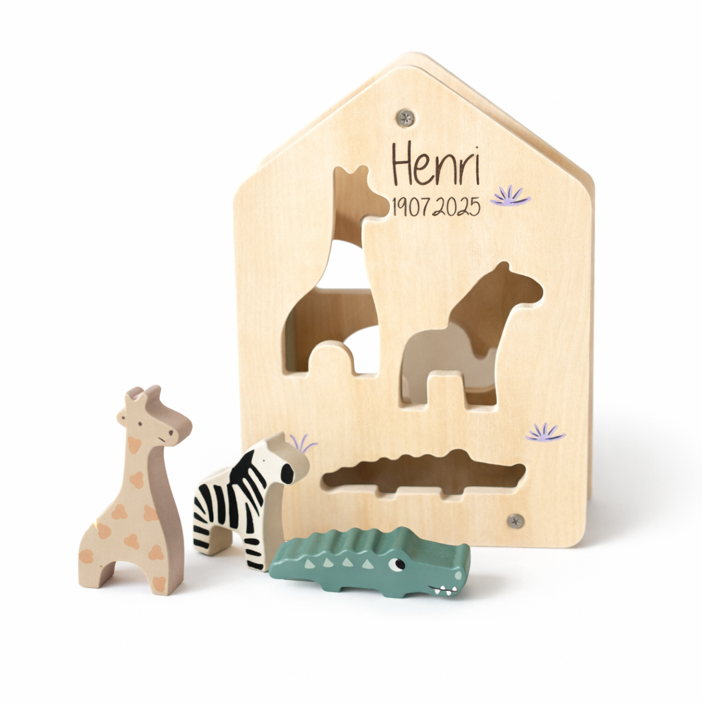 Jollein Holz-Sortierbox – Jungle Jambo | Personalisierbar mit Name