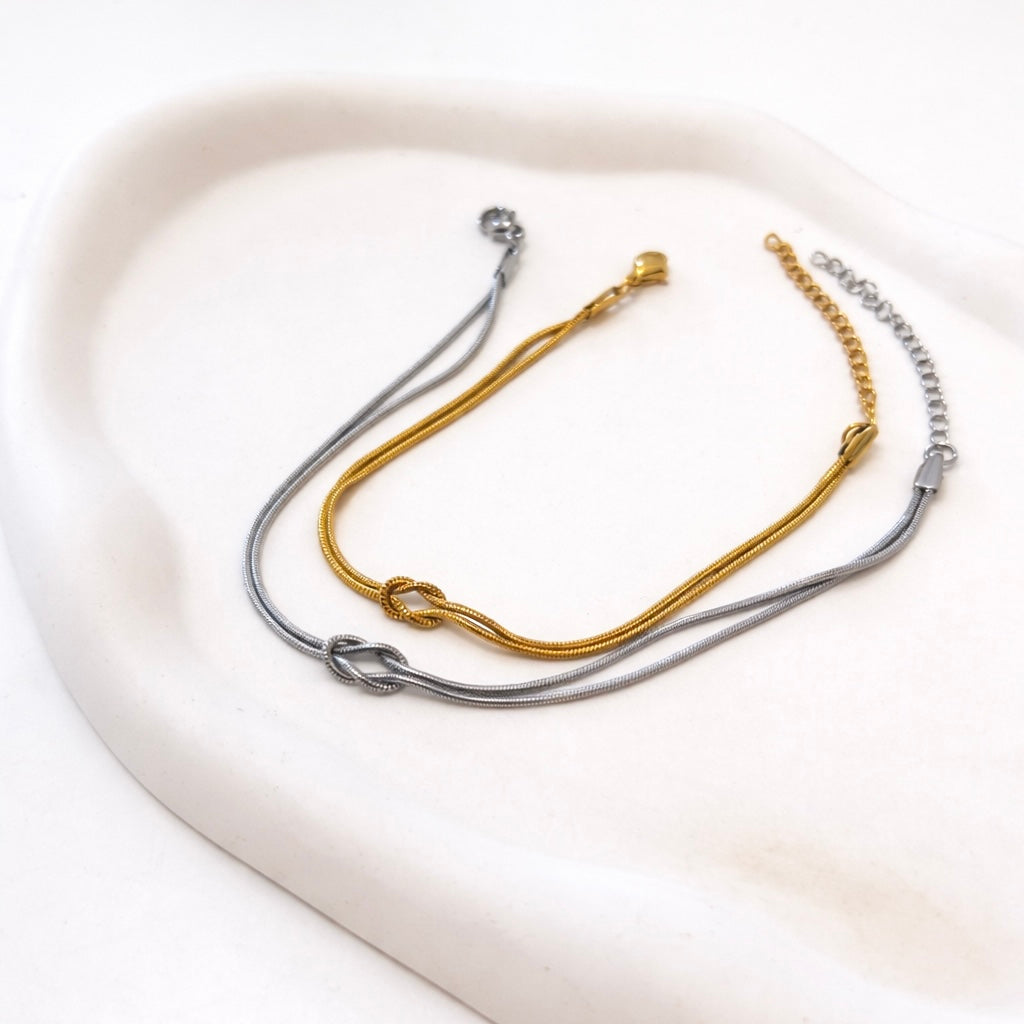 Knotenarmband Gold und Silber – Partner-  Freundinnenarmband aus Edelstahl - Valentinstag Geschenk