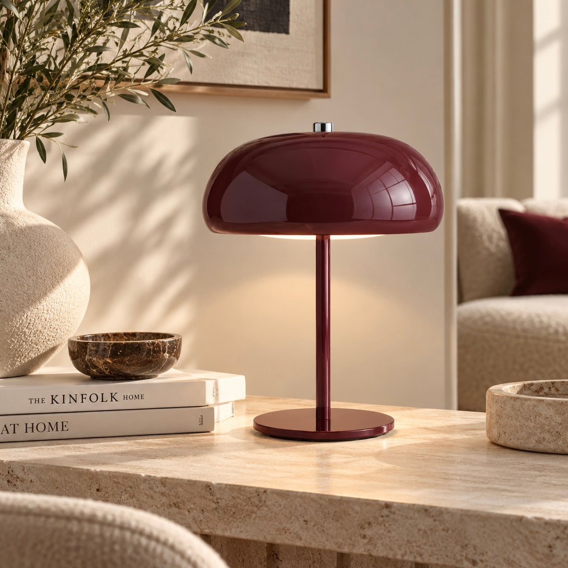 Pilzlampe – Moderne Tischlampe in Bordeaux