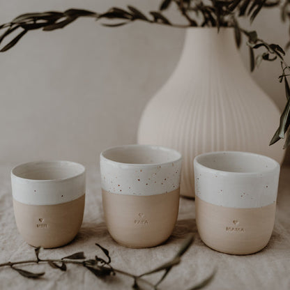 Eulenschnitt Tassen Set – Steingutbecher Mama & Papa | Geschenkidee für Eltern