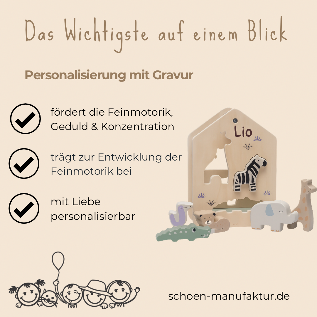 Jollein Holz-Sortierbox – Jungle Jambo | Personalisierbar mit Name