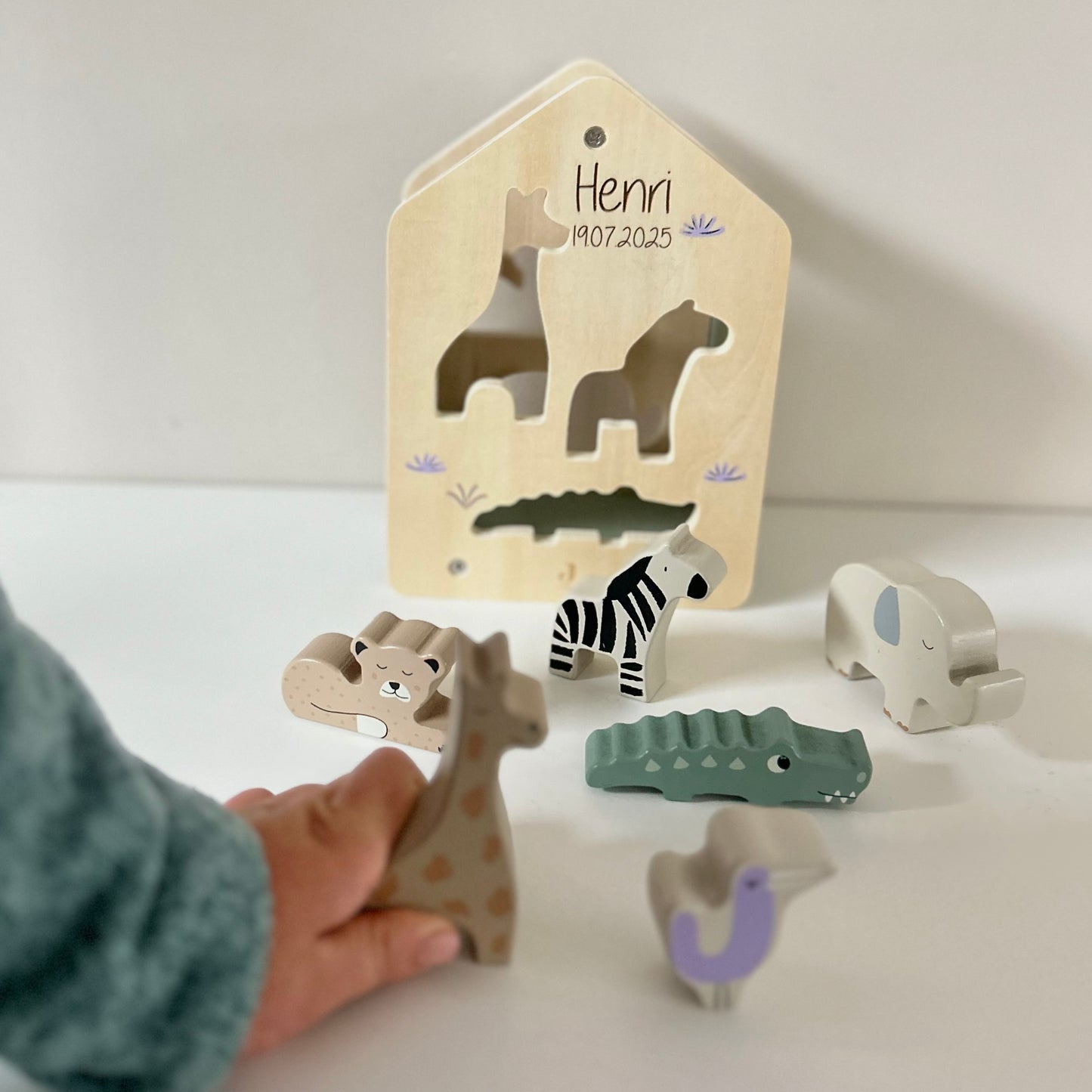 Jollein Holz-Sortierbox – Jungle Jambo | Personalisierbar mit Name