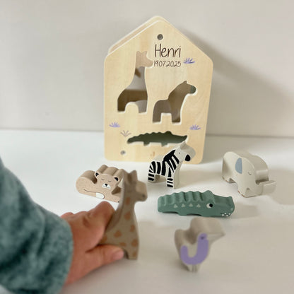 Jollein Holz-Sortierbox – Jungle Jambo | Personalisierbar mit Name
