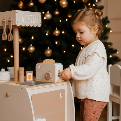 Kinderküche Spielküche „Bistro“ aus Holz beige ab 3 Jahren - Label Label