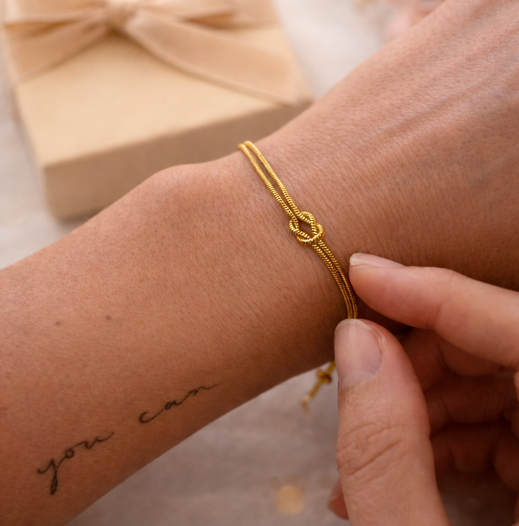 Knotenarmband Gold und Silber – Partner-  Freundinnenarmband aus Edelstahl - Valentinstag Geschenk