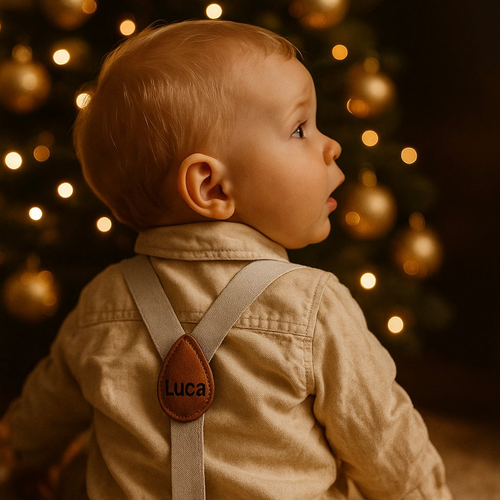 Kinder Hosenträger beige mit Wunschgravur