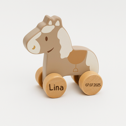 Jollein Holzpferd personalisiert mit Name und Datum – Geschenk zur Geburt
