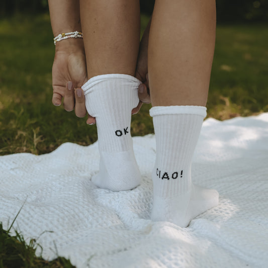 Eulenschnitt Socken „Ok Ciao“