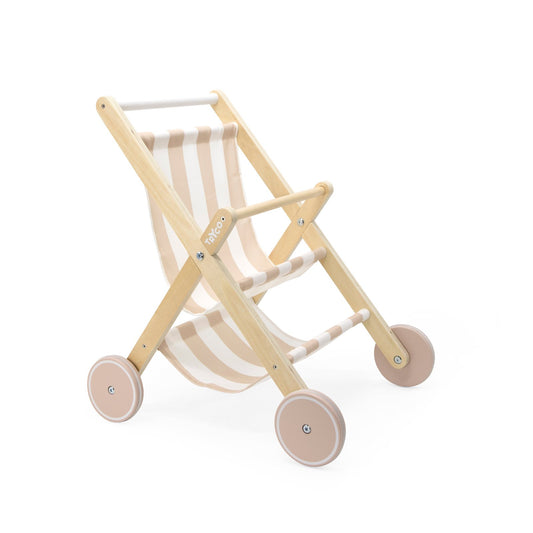 Puppenwagen aus Holz im zeitlosen Design mit Beige- und Weißtönen für Kinder