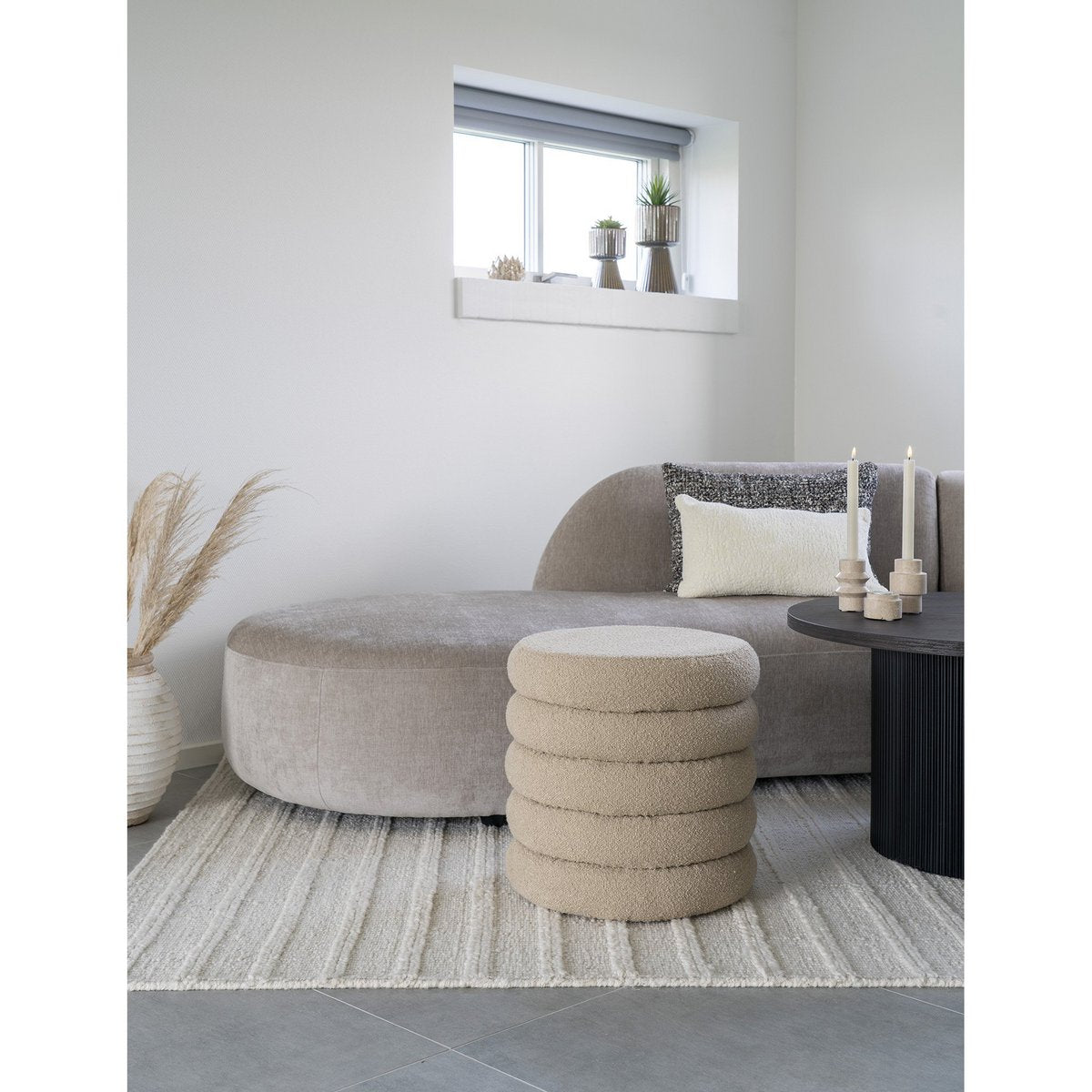 Brooklyn Pouf – Pouf mit Stauraum, lockig, beige, Ø44x44 cm