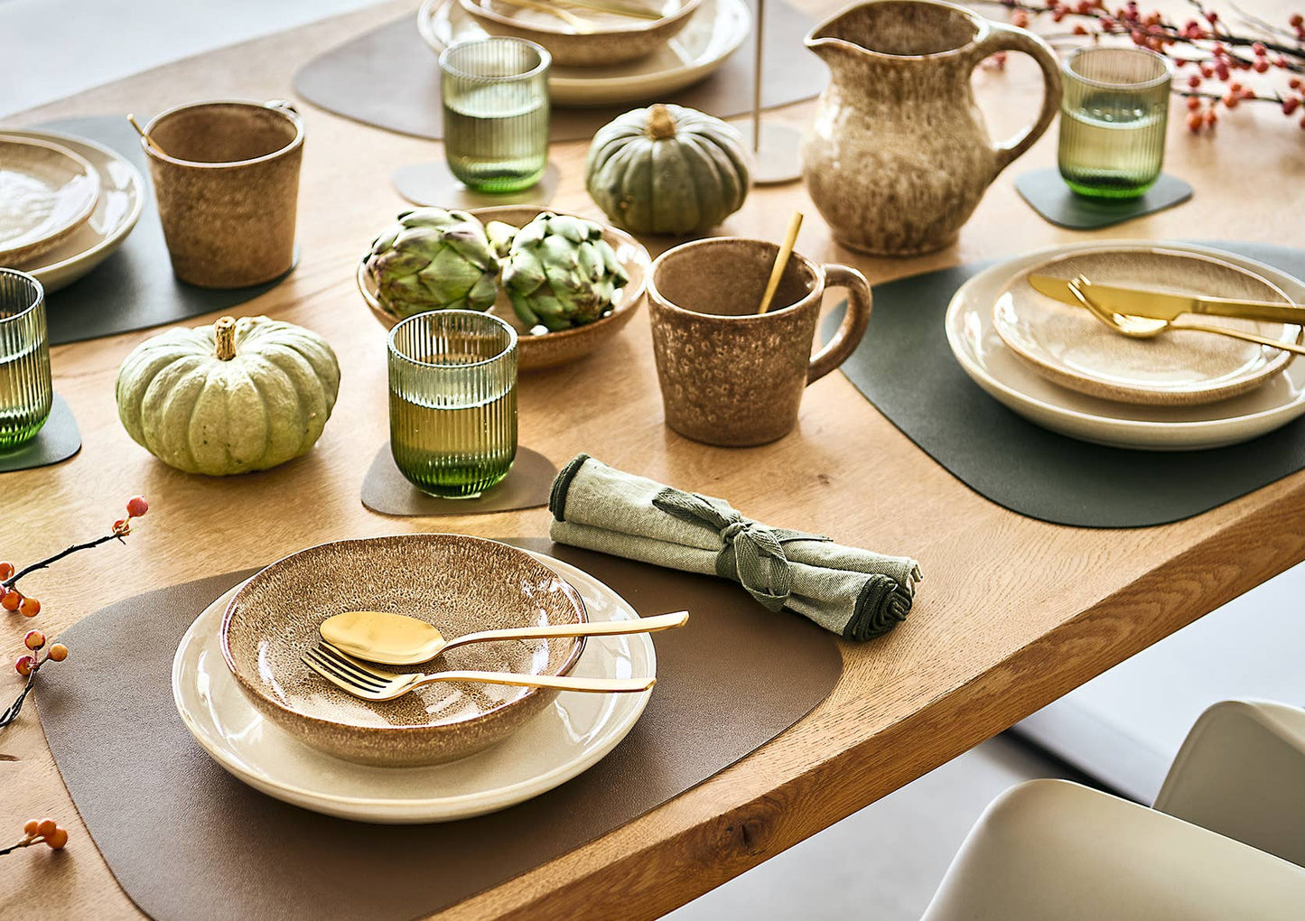 Platzset aus Kunstleder – 2-farbig (Beige/Braun)