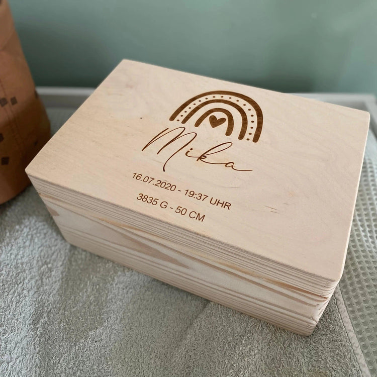 MINIHELDEN Erinnerungsbox Baby - Personalisierte Holzkiste Für Taufgeschenke