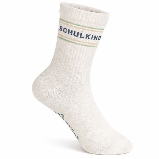 Schulkind Socken – Weiße Crew-Socken mit Schriftzug (Einschulung)