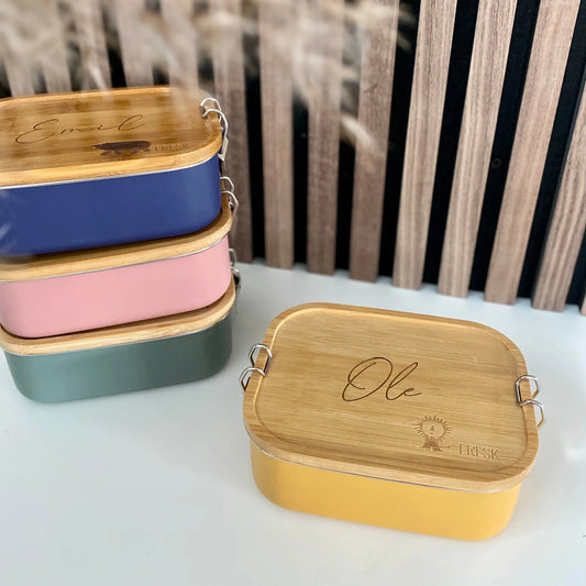 FRESK umweltfreundliche Lunchbox / Brotdose aus Edelstahl und Deckel aus Bambus | gelb Schön Manufaktur