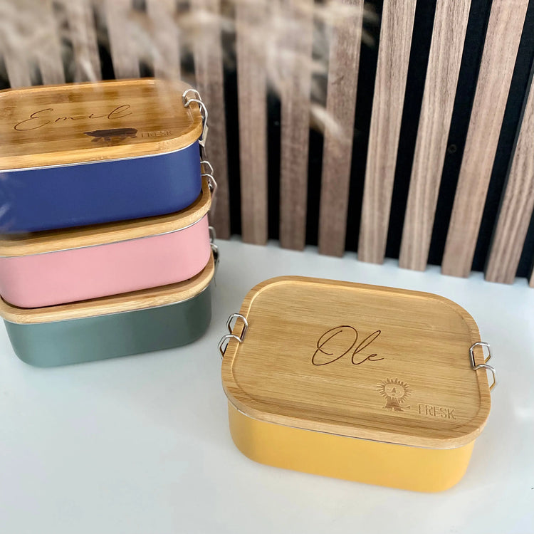 FRESK umweltfreundliche Lunchbox / Brotdose aus Edelstahl und Deckel aus Bambus | gelb Schön Manufaktur