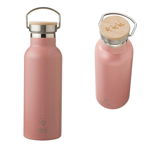 FRESK umweltfreundliche Trinkflasche aus Edelstahl mit Wunschgravur und Deckel aus Bambus | rosa Schön Manufaktur